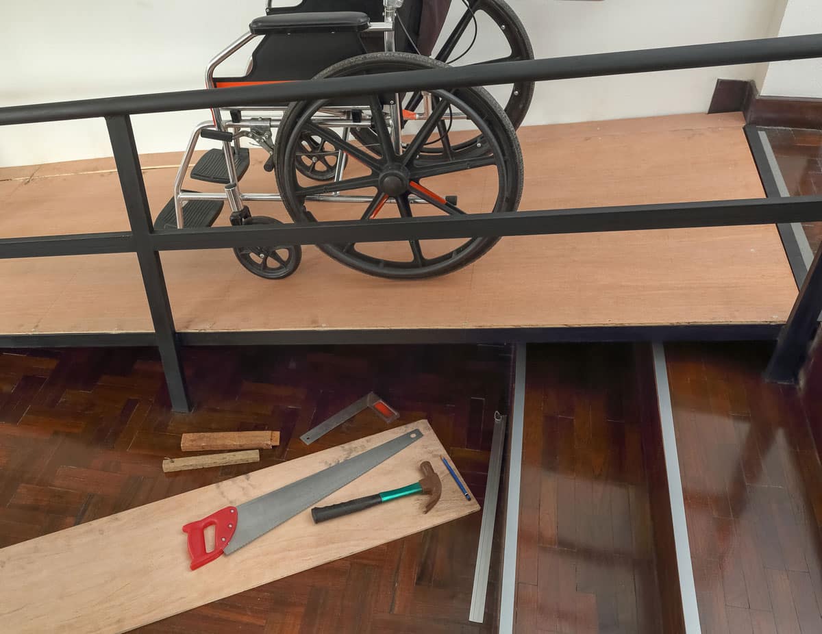 wooden residential ramp for wheelchair